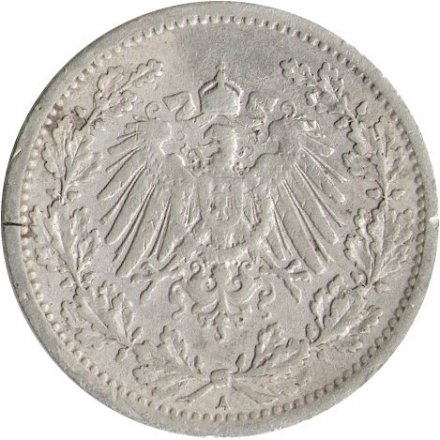 Германия 1/2 марки 1909 год (А)