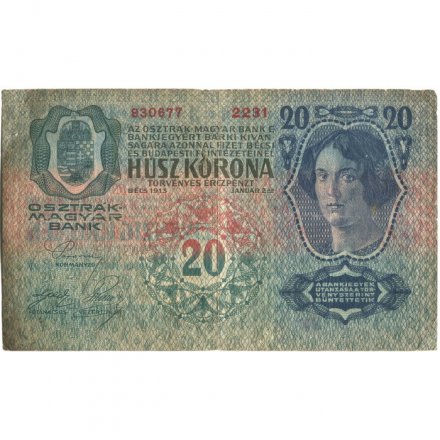 Австро-Венгрия 20 крон 1913 год (без надпечатки) - VF-