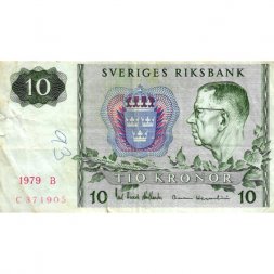 Швеция 10 крон 1979 год - Густав VI. Снежинки - F-VF