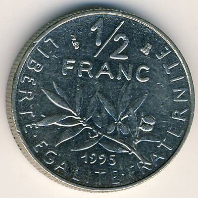 Франция 1/2 франка 1995 год