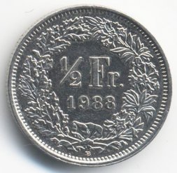 Швейцария 1/2 франка 1988 год