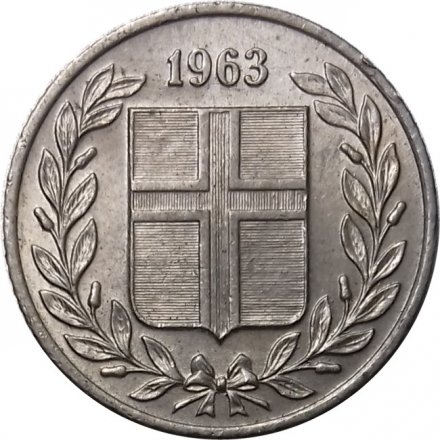 Исландия 25 эйре 1963 год - Малый герб