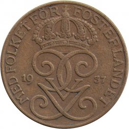 Швеция 5 эре 1937 год