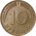ФРГ 10 пфеннигов 1975 год - F
