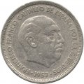 Испания 5 песет 1957 год - Франсиско Франко (69 внутри звезды) 