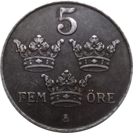 Швеция 5 эре 1950 год - Король Густав V (железо)