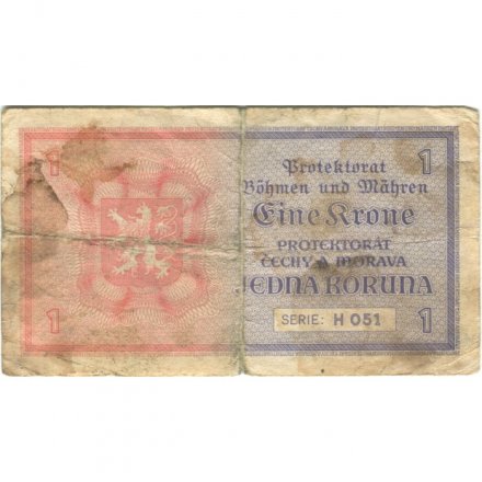 Чехословакия (Богемия и Моравия) 1 крона 1940 год Оккупированная Германией - VG