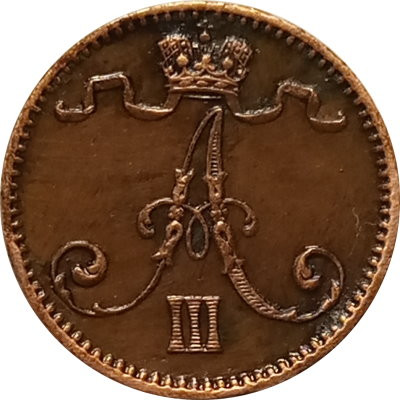 Финляндия 1 пенни 1888 год - Александр III - XF