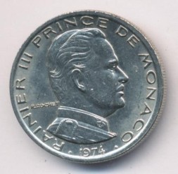 Монета Монако 1 франк 1974 год