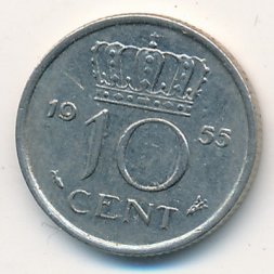 Нидерланды 10 центов 1955 год