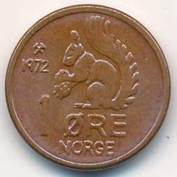 Монета Норвегия 1 эре 1972 год - Белка