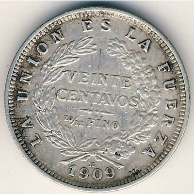 Боливия 20 сентаво 1909 год