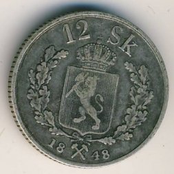 Норвегия 12 скиллингов 1848 год