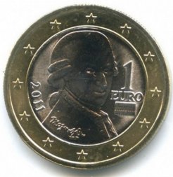 Австрия 1 евро 2011 год - Вольфганг Амадей Моцарт