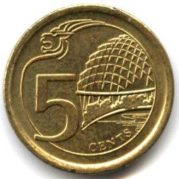 Монета Сингапур 5 центов 2013 год - Эспланада Центра Театрального искусства Сингапура