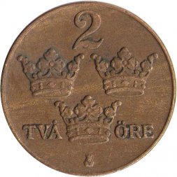 Швеция 2 эре 1936 год - Король Густав V
