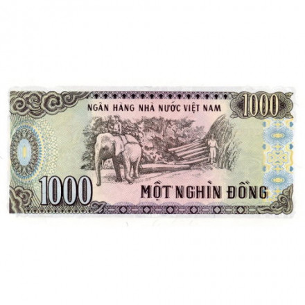 Вьетнам 1000 донгов 1988 год - Хо Ши Мин. Слон на лесозаготовке UNC