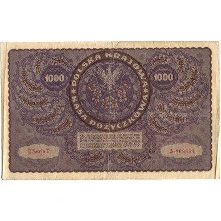 Польша 1000 польских марок 1919 год - Немецкая оккупация - VF-