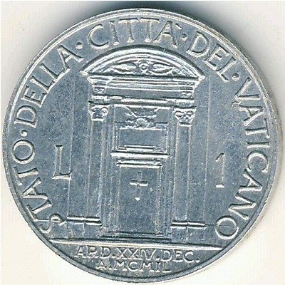 Ватикан 1 лира 1950 год