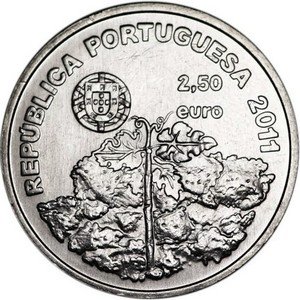 Португалия 2,5 евро 2011 год - ЮНЕСКО. Ландшафт и культура виноделия острова Пику