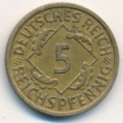 Веймарская республика 5 рейхспфеннигов 1935 год (F)