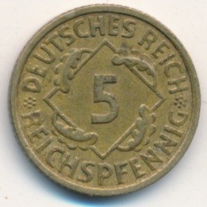 Веймарская республика 5 рейхспфеннигов 1935 год (F)