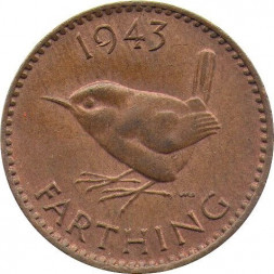 Великобритания 1 фартинг 1943 год - Крапивник