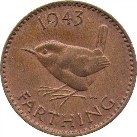 Великобритания 1 фартинг 1943 год - Крапивник