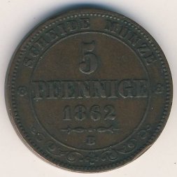 Саксония 5 пфеннигов 1862 год