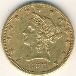 США 10 долларов 1881 год