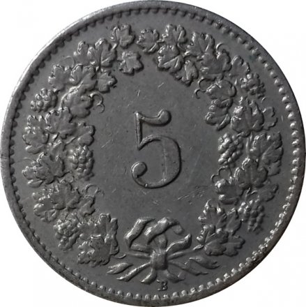 Швейцария 5 раппенов 1957 год