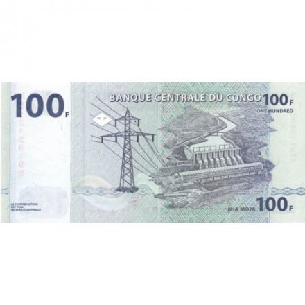 Конго 100 франков 2007 год - Саванный слон. Гидроэлектростанция Инга II UNC