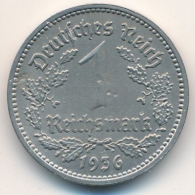 Третий Рейх 1 рейхсмарка 1936 год (F)