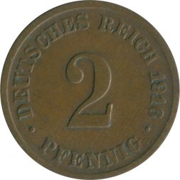 Германия 2 пфеннига 1916 год (D)
