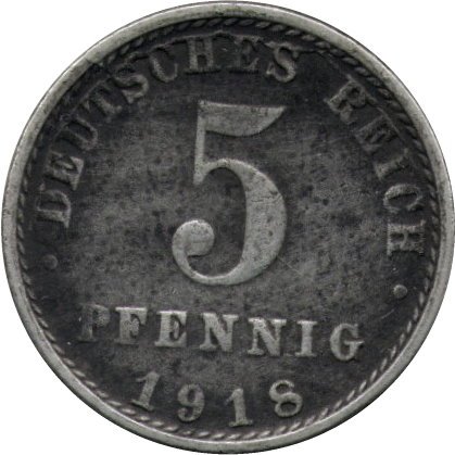 Германия 5 пфеннигов 1918 год (A)