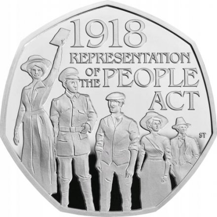 Великобритания 50 пенсов 2018 год - 100 лет представлению Закона о народе UNC