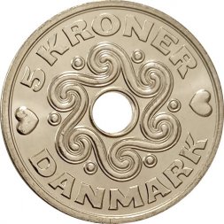 Дания 5 крон 2014 год UNC