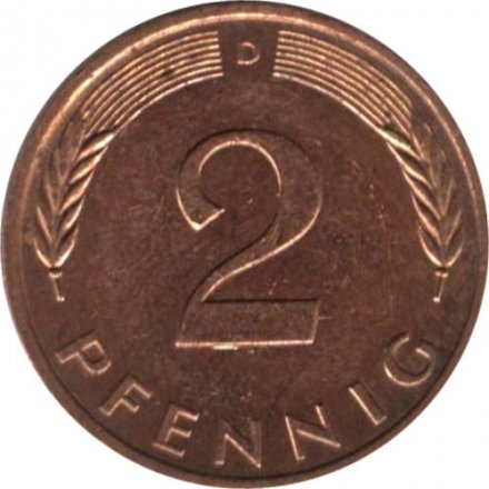 ФРГ 2 пфеннига 1986 год - D