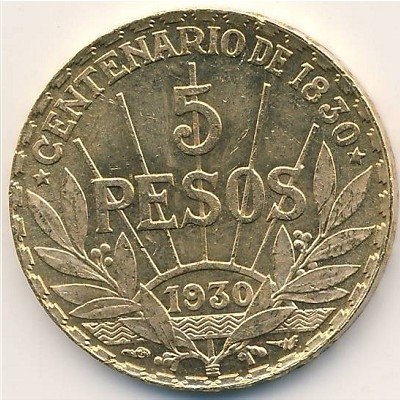 Уругвай 5 песо 1930 год