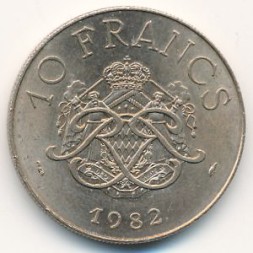 Монако 10 франков 1982 год - Князь Ренье III