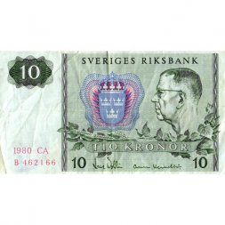 Швеция 10 крон 1980 год - Густав VI. Снежинки - F-VF