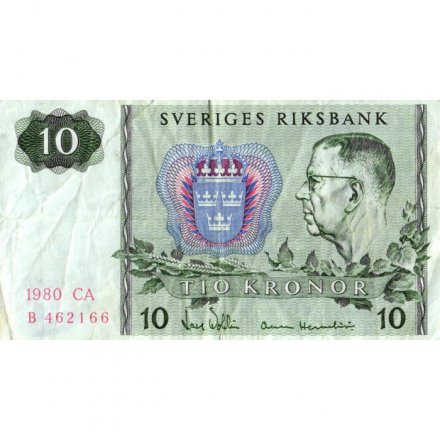 Швеция 10 крон 1980 год - Густав VI. Снежинки - F-VF