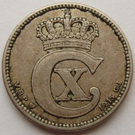 Дания 25 эре 1915 год - Король Кристиан X
