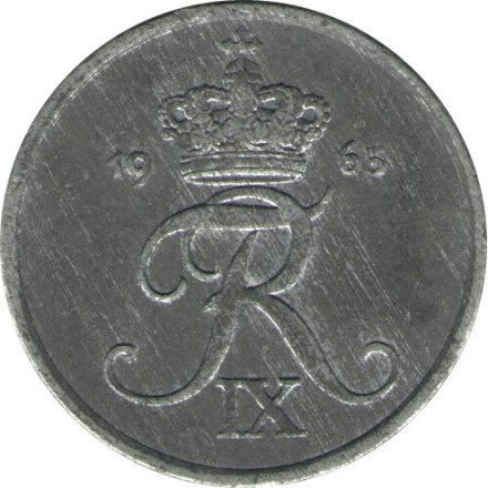 Дания 2 эре 1965 год (цинк)