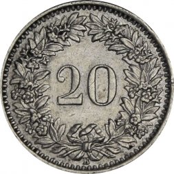 Швейцария 20 раппенов 1955 год