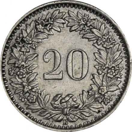 Швейцария 20 раппенов 1955 год
