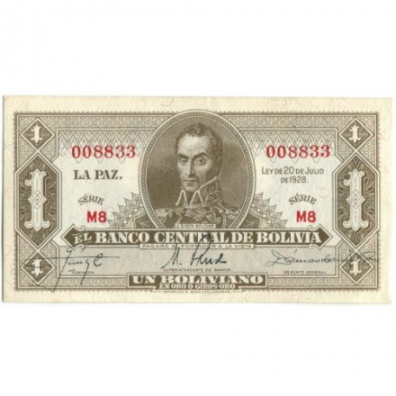 Боливия 1 боливиано 1928 год - UNC