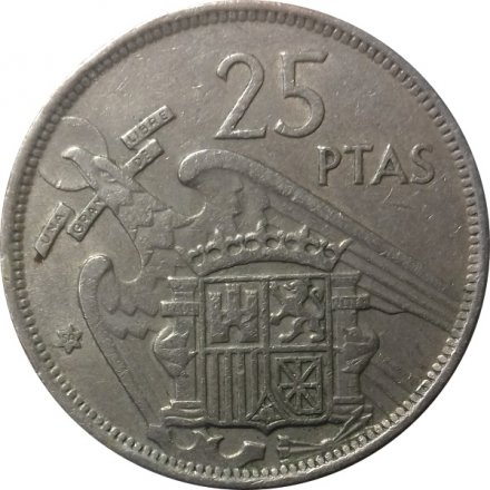Испания 25 песет 1957 год - Франсиско Франко (58 внутри звезды)