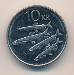 Монета Исландия 10 крон 1996 год - Мойва