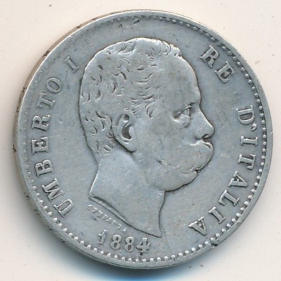 Италия 1 лира 1884 год